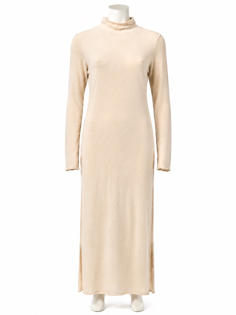 French Connection Beige Long-Sleeve Maxi Dress with Mock Neck